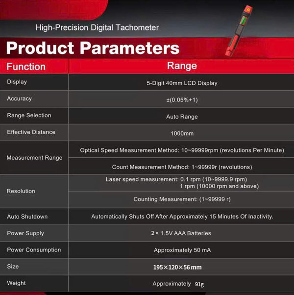 LoftDoci Non-Contact Digital Laser Tachometer