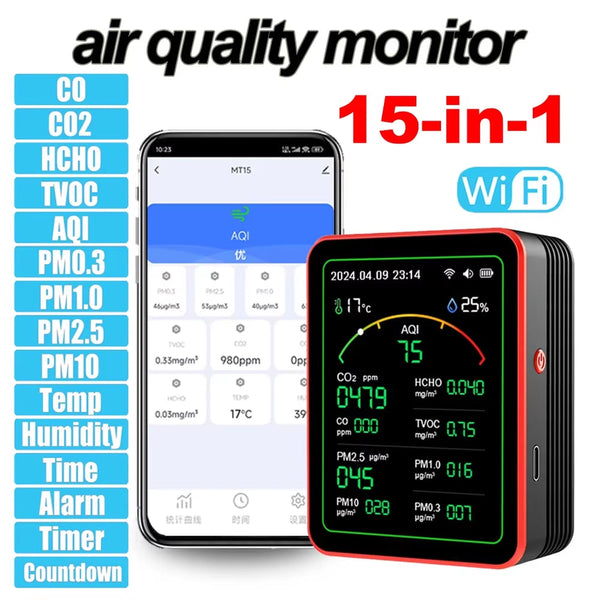 AtmoxAir 15-in-1 Smart Air Quality Monitor with WiFi App