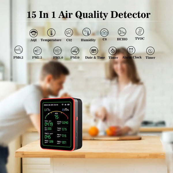 AtmoxAir 15-in-1 Smart Air Quality Monitor with WiFi App