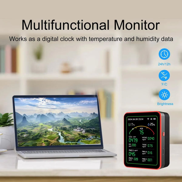 AtmoxAir 15-in-1 Smart Air Quality Monitor with WiFi App
