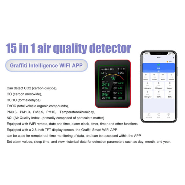 AtmoxAir 15-in-1 Smart Air Quality Monitor with WiFi App