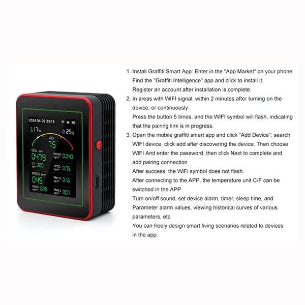 AtmoxAir 15-in-1 Smart Air Quality Monitor with WiFi App