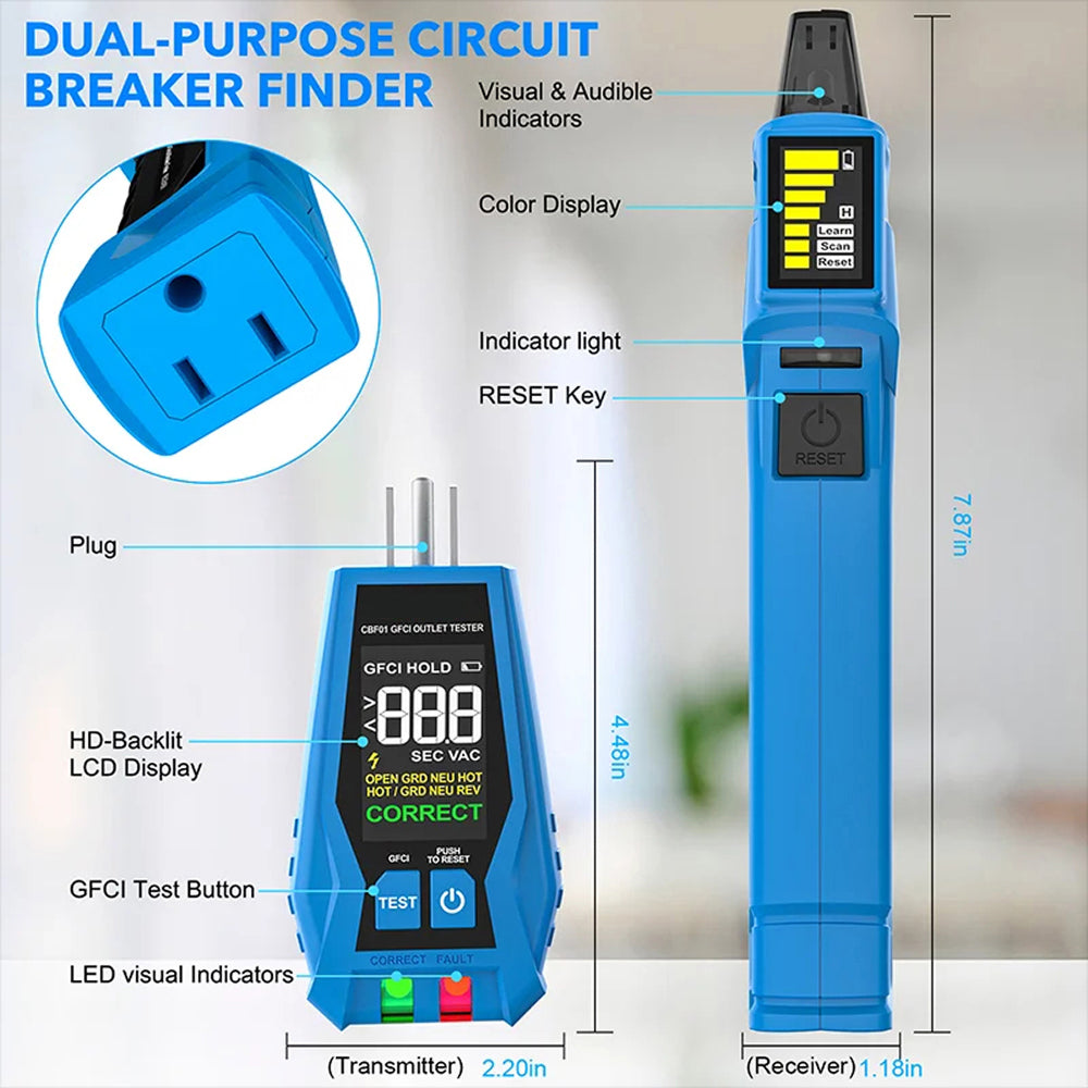 BortDesi 2-in-1 Digital Circuit Breaker Finder with GFCI Tester