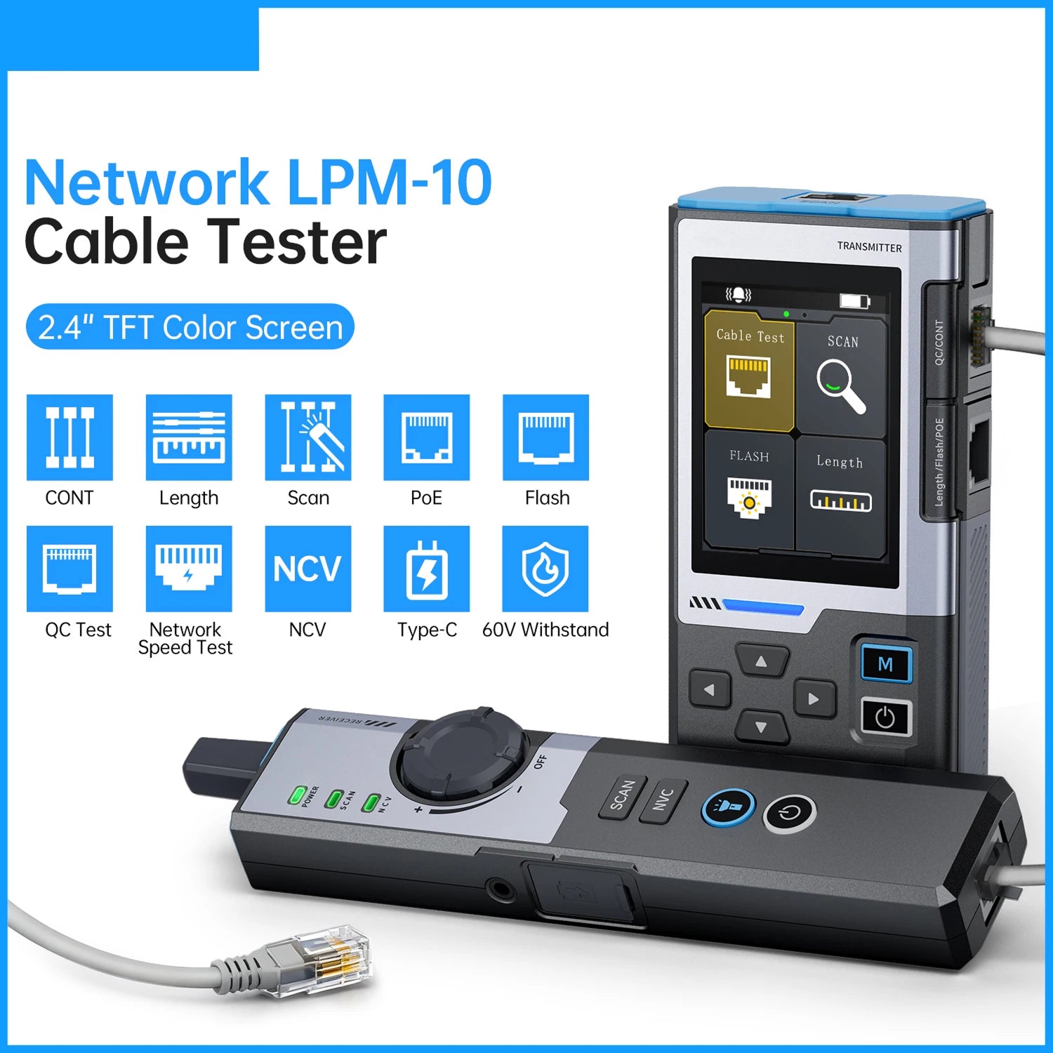 CronzTalin Gigabit Network Cable Diagnostic Tool with PoE Detection