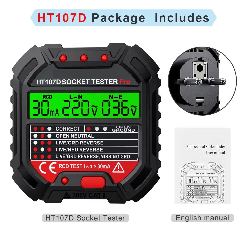 EltaNoci Digital Socket Tester with RCD Test and LCD Voltage Display