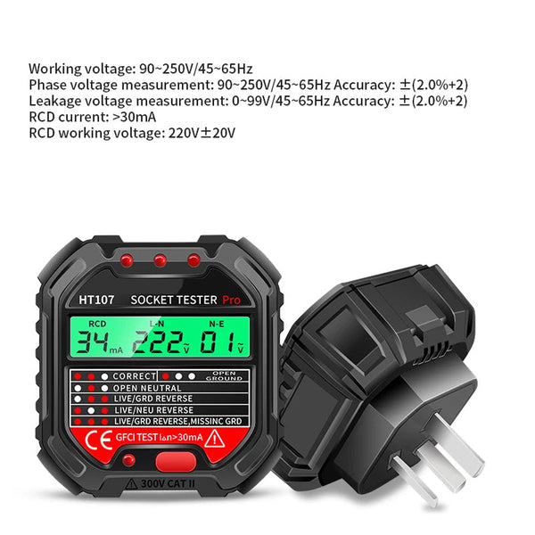 EltaNoci Digital Socket Tester with RCD Test and LCD Voltage Display