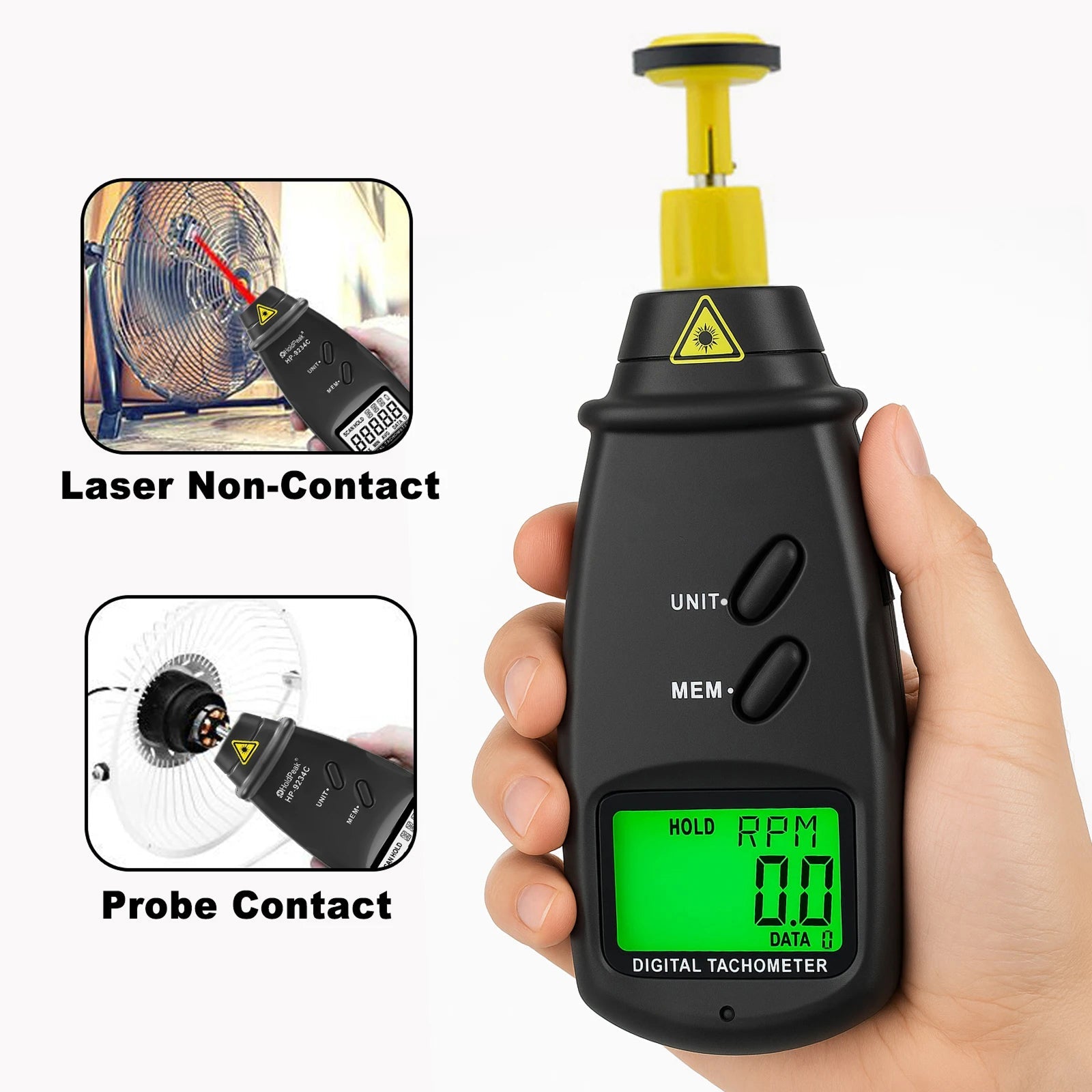 ErinFita 2-in-1 Contact & Non-Contact Laser Tachometer