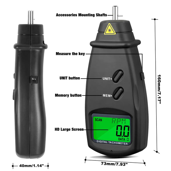 ErinFita 2-in-1 Contact & Non-Contact Laser Tachometer