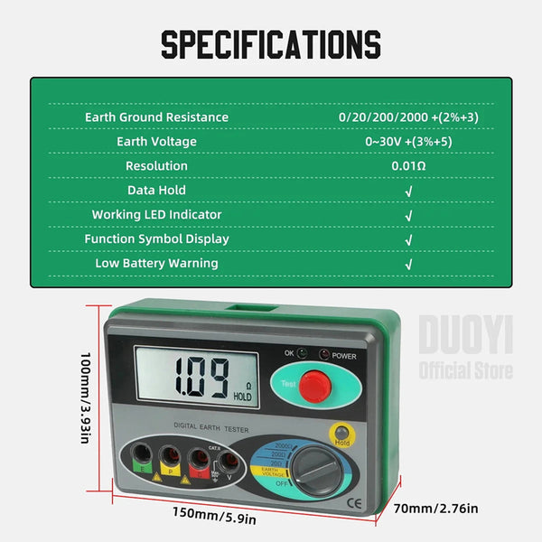 EthixLovi Earth Ground Resistance Tester - 2000 Ohm Range