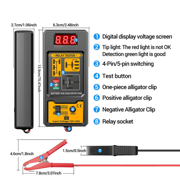 LamiWexi Automotive Relay Tester with Live Voltage Display