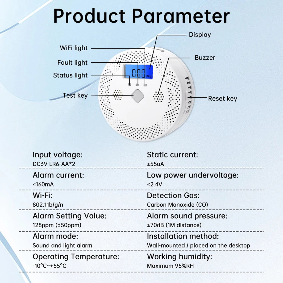 PralliRes Smart Carbon Monoxide Detector with Tuya App WiFi Notifications