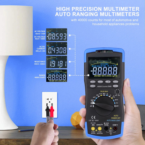 TrusMeaz 40,000 Count True RMS Digital Multimeter with Safety Shutters